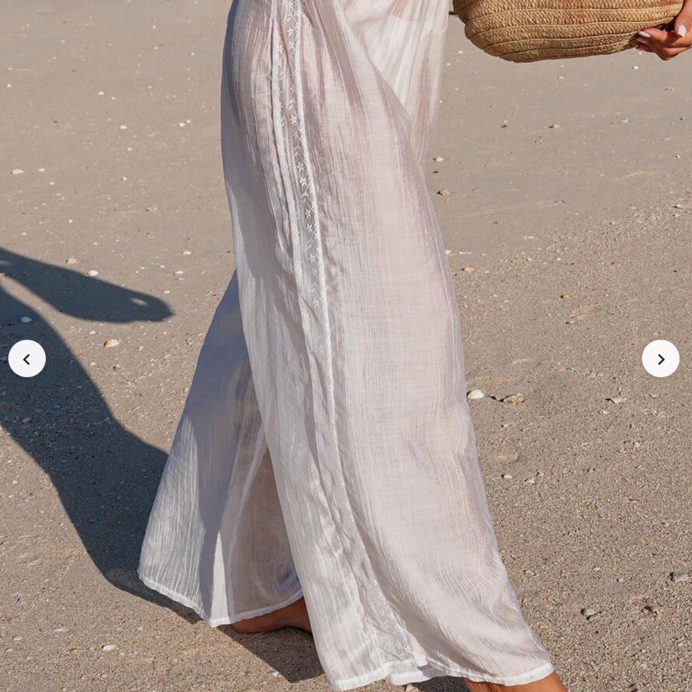 SHEIN White Sheer Lace Side Pants Cover-Up/Large